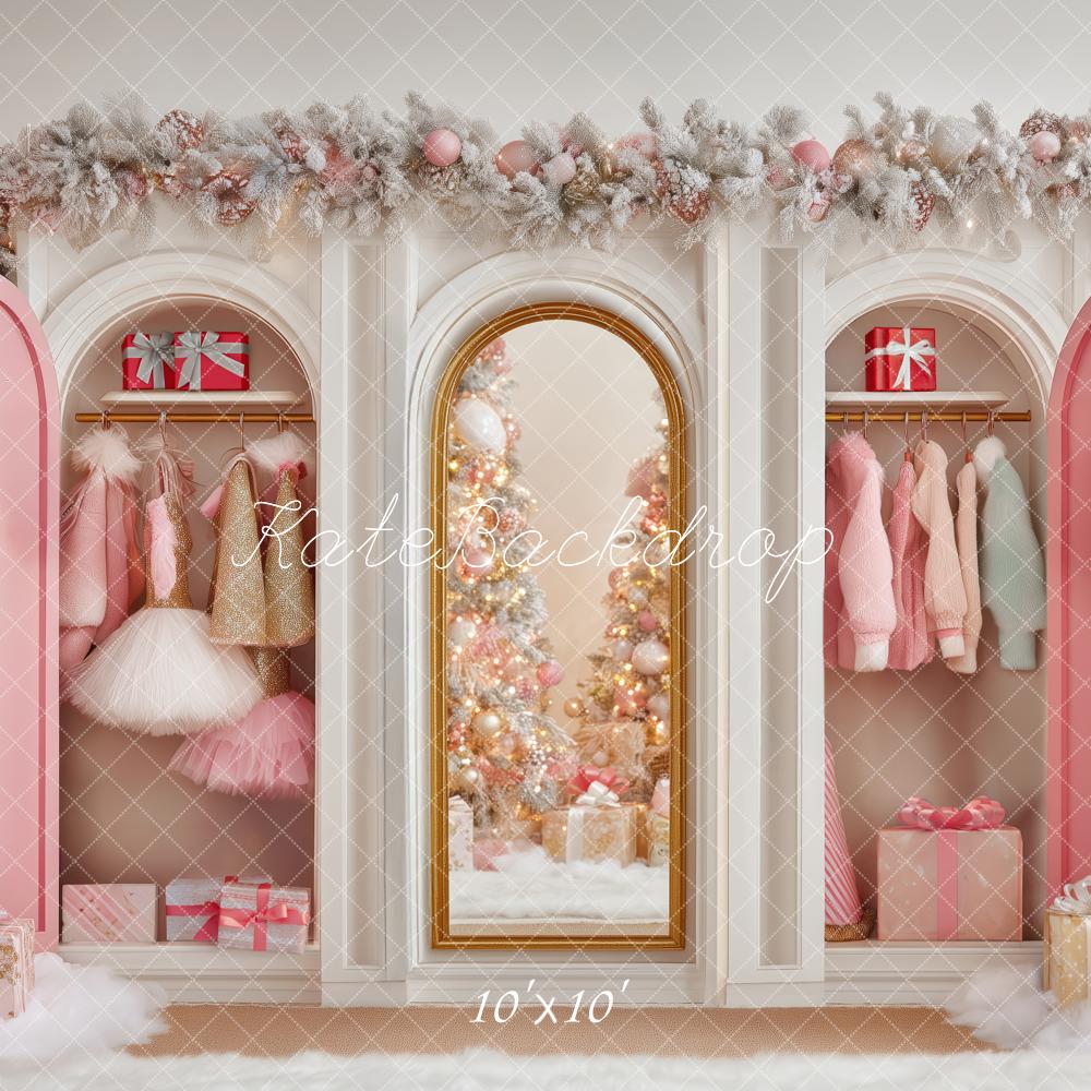 Kate Doll Pink Closet Christmas Trees Backdrop Designed by Patty Roberts - Kate Backdrop AU