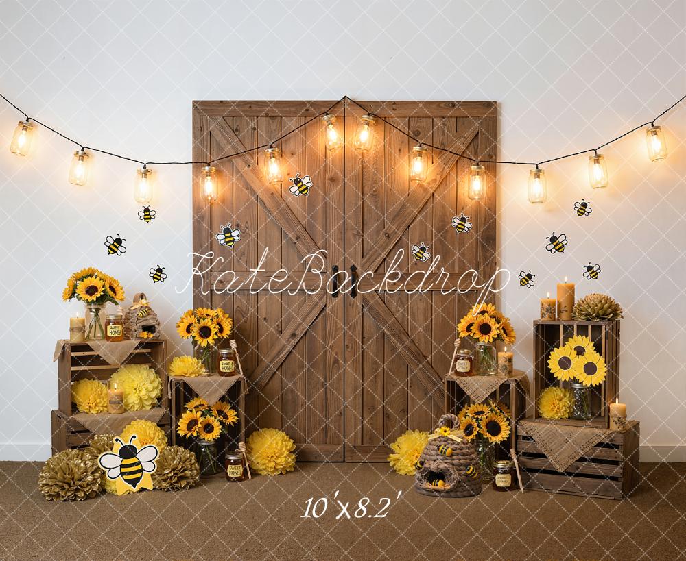 Kate Bee Sunflower Honeycomb Rustic Wood Backdrop Designed by Emetselch