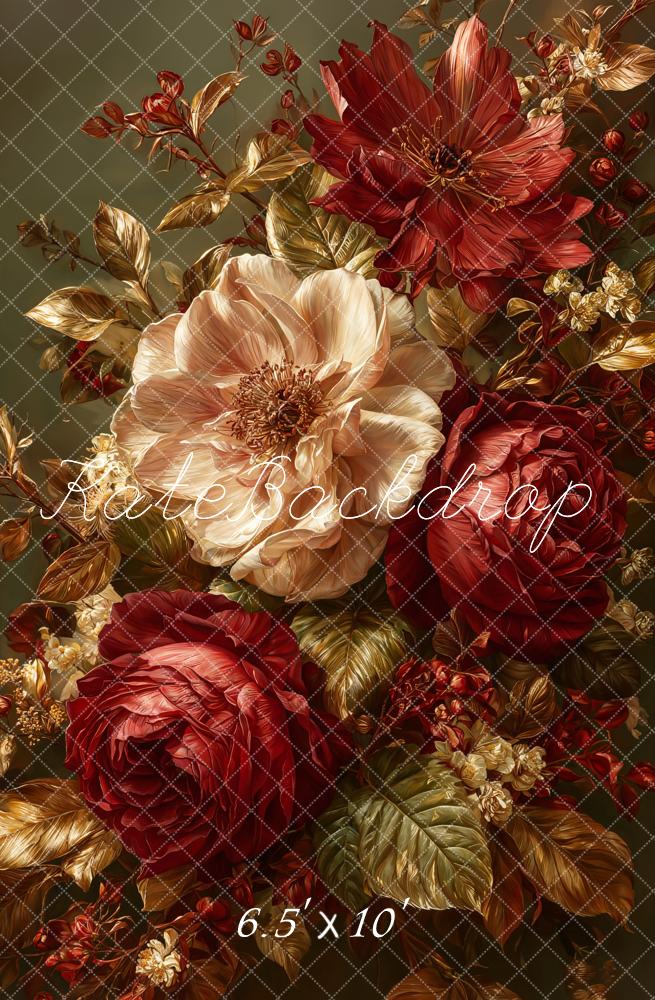 Kate Red Gold Flowers Leaves Backdrop Designed by GQ