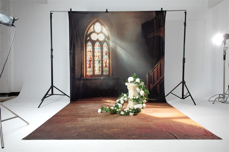 Kate Stained Glass Window Stairs Sunlight Backdrop Designed by Emetselch - Kate Backdrop AU