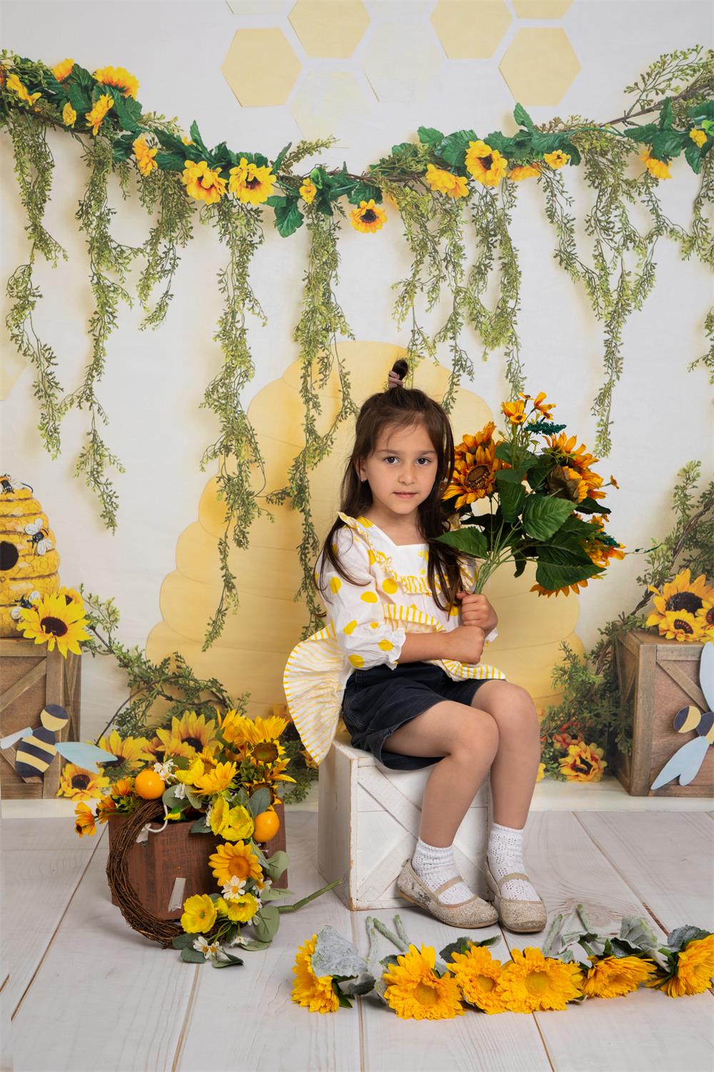 Kate Honey Bee Backdrop Sunflower Cake Smash Photography Designed by Megan Leigh Photography - Kate Backdrop AU