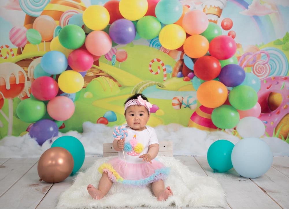 Kate Candy World Colorful Rainbow Balloon Backdrop for Photography - Kate Backdrop AU