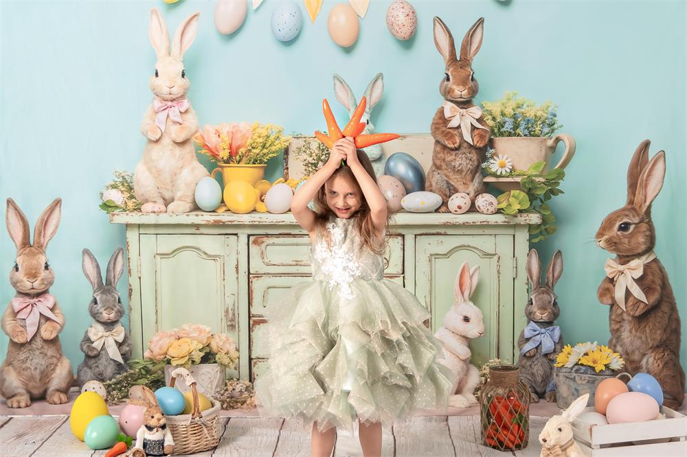 Kate Easter Egg Bunny Flowers Backdrop Designed by Emetselch - Kate Backdrop AU
