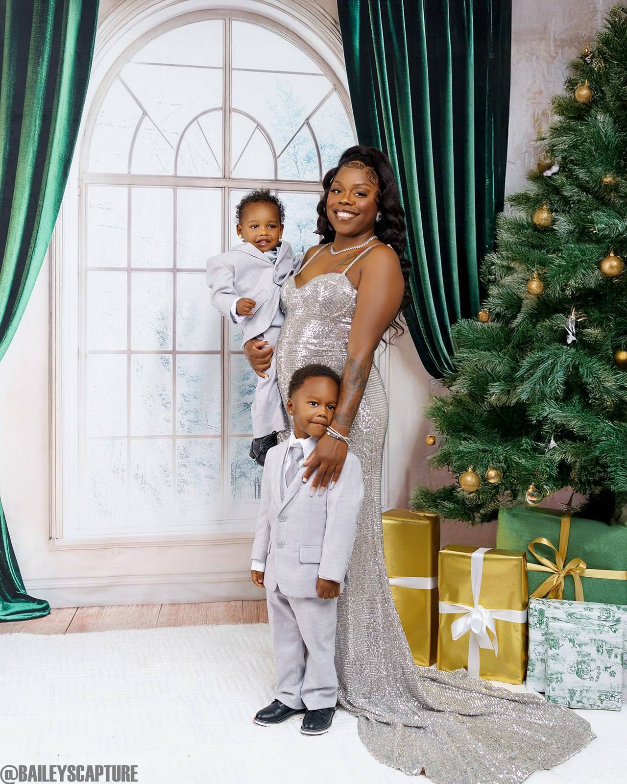 Kate Arched Window Green Curtains Backdrop Designed by Emetselch