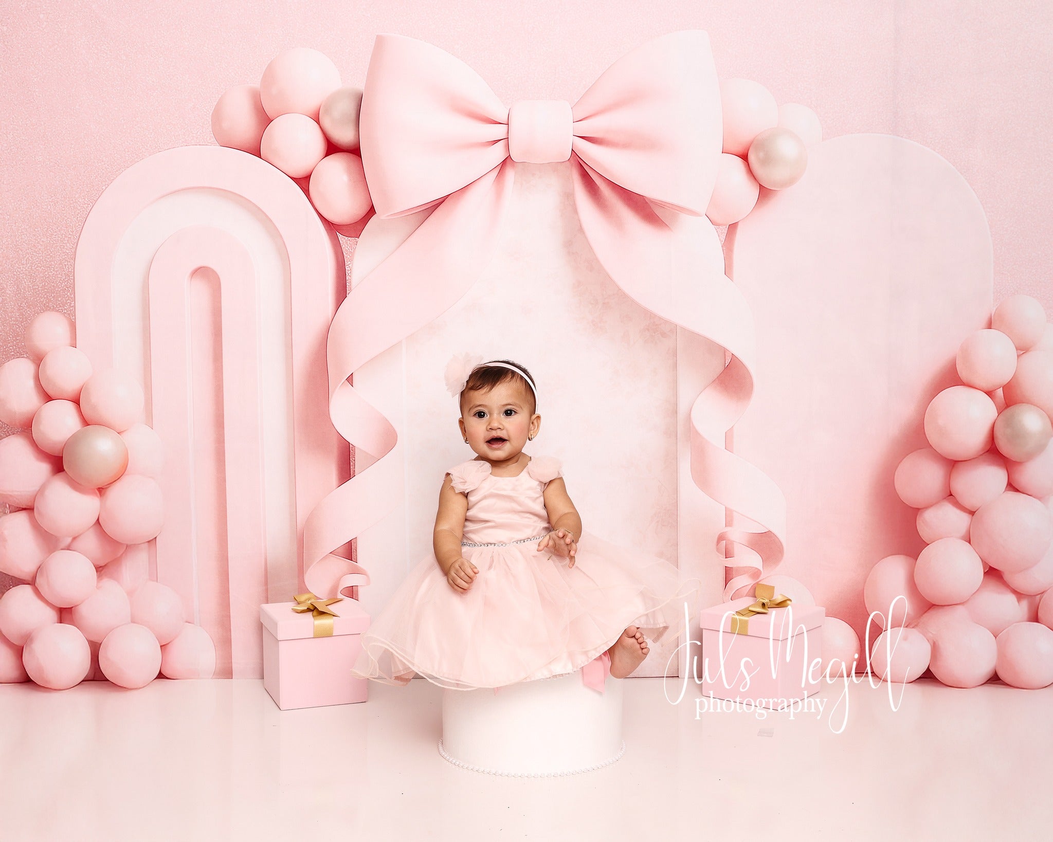 Kate Girls Pink Bows Backdrop Cake Smash Designed by Ashley Paul - Kate Backdrop AU