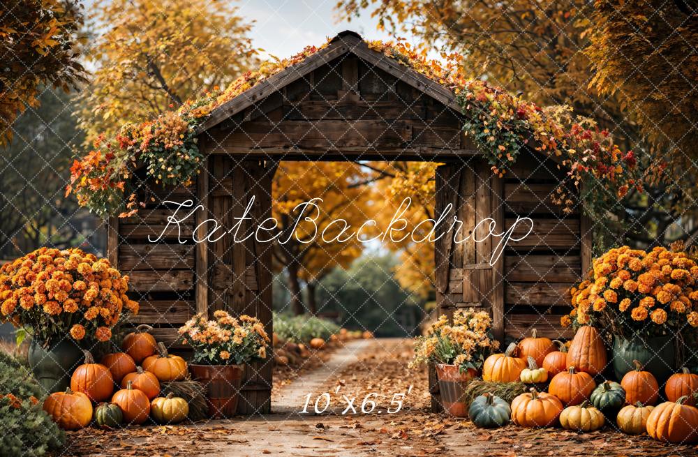 Kate Autumn Wooden Arch Pumpkin Backdrop Designed by Emetselch