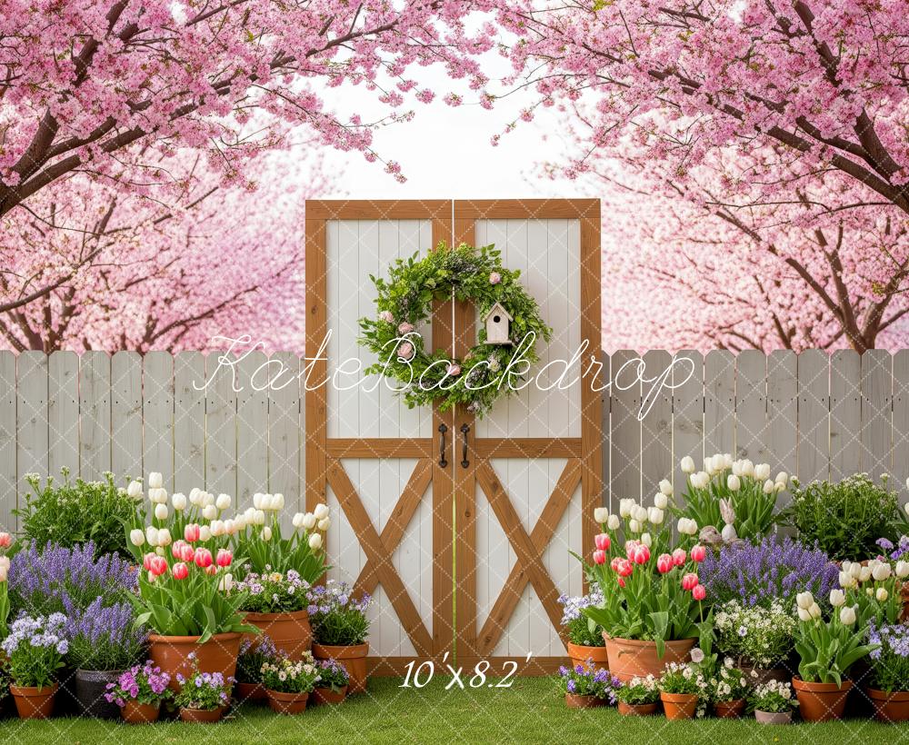 Kate Spring Garden Gate Cherry Blossoms Backdrop Designed by Patty Roberts