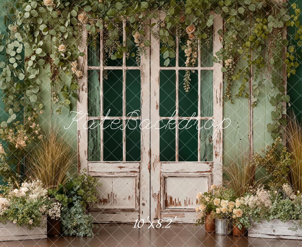 Kate Vintage Door Greenery Fleece Backdrop Designed by Emetselch