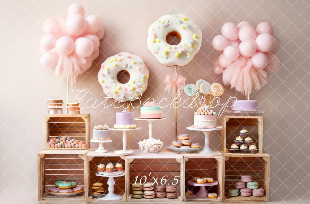 Kate Cake Smash Donuts Lollipops Balloons Pastel Backdrop Designed by Mandy Ringe