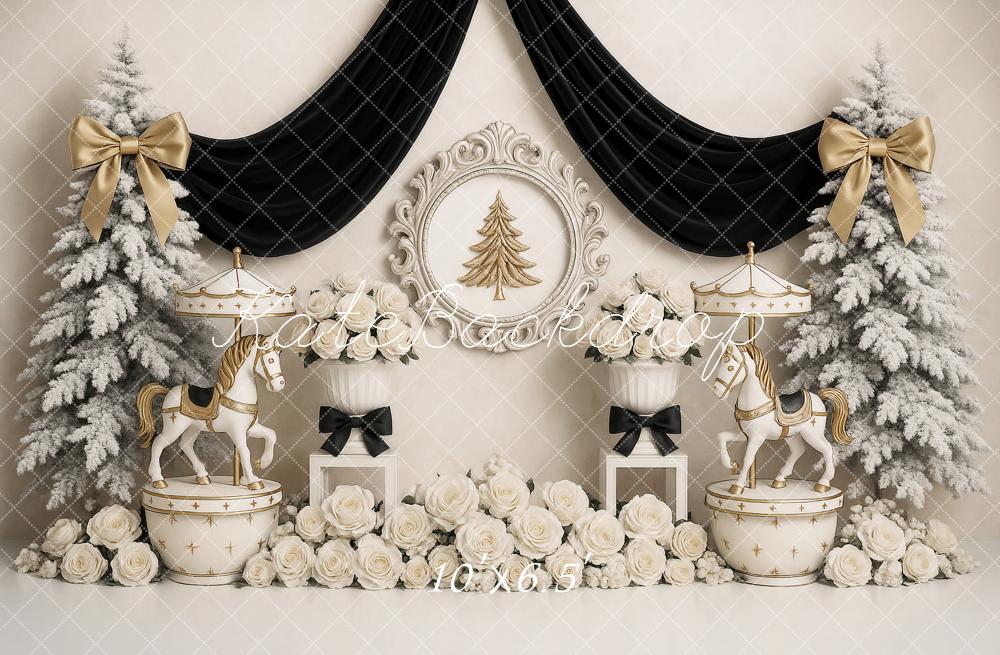 Kate Carousel Christmas Frosted Trees Backdrop Designed by Ashley Paul - Kate Backdrop AU
