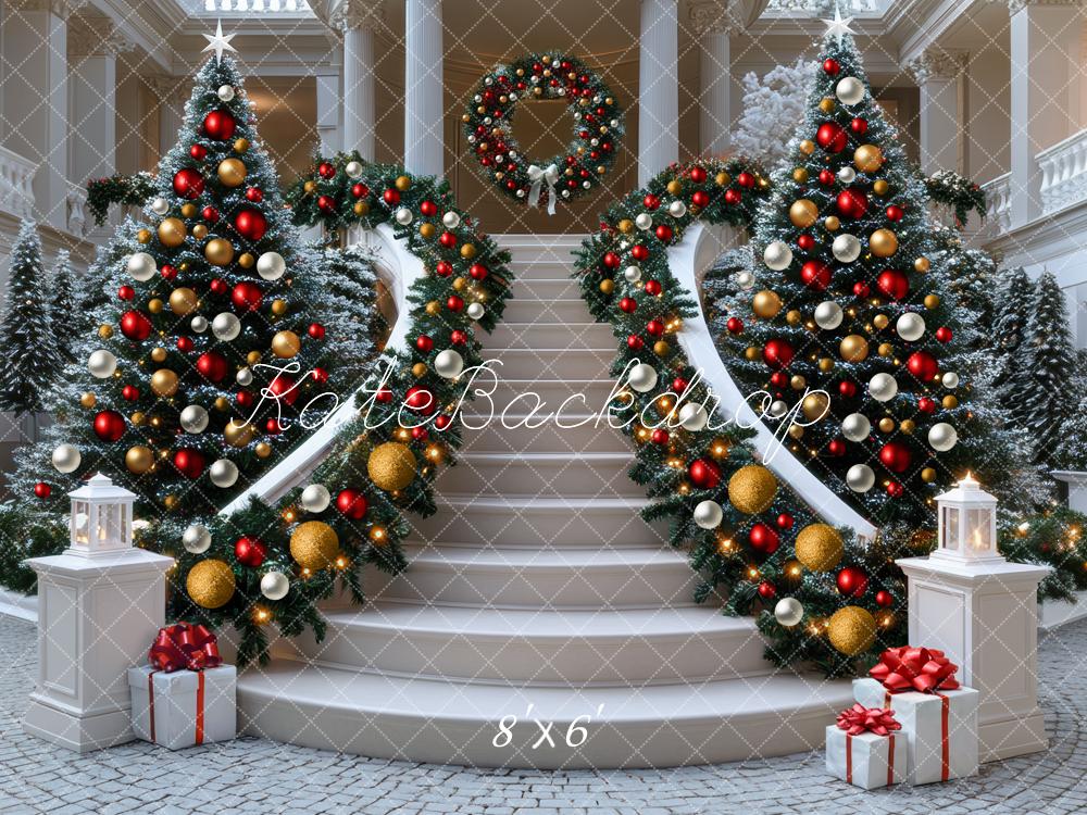Kate Christmas Cascading Stairs Festive Backdrop Designed by Mini MakeBelieve - Kate Backdrop AU