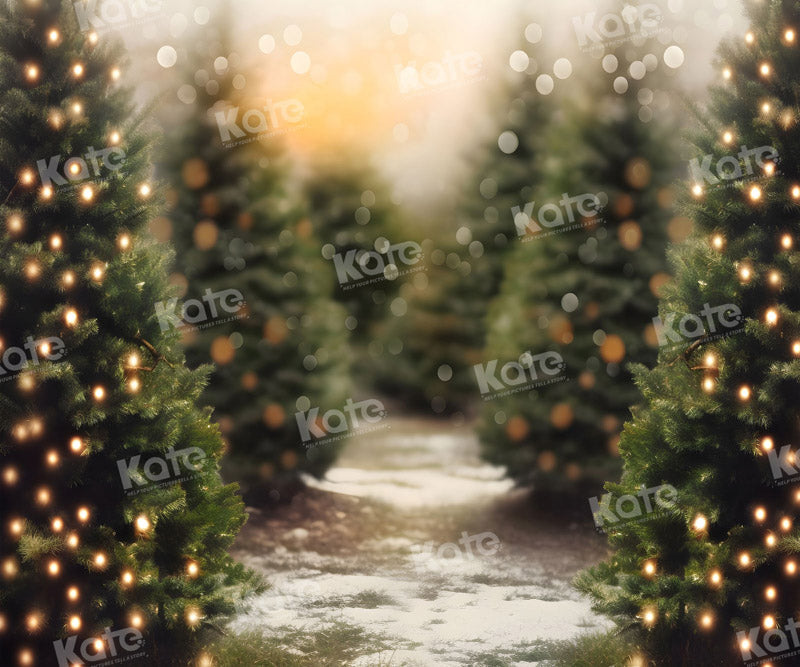 Kate Christmas Tree Forest Snowy Path Backdrop Designed by Emetselch - Kate Backdrop AU