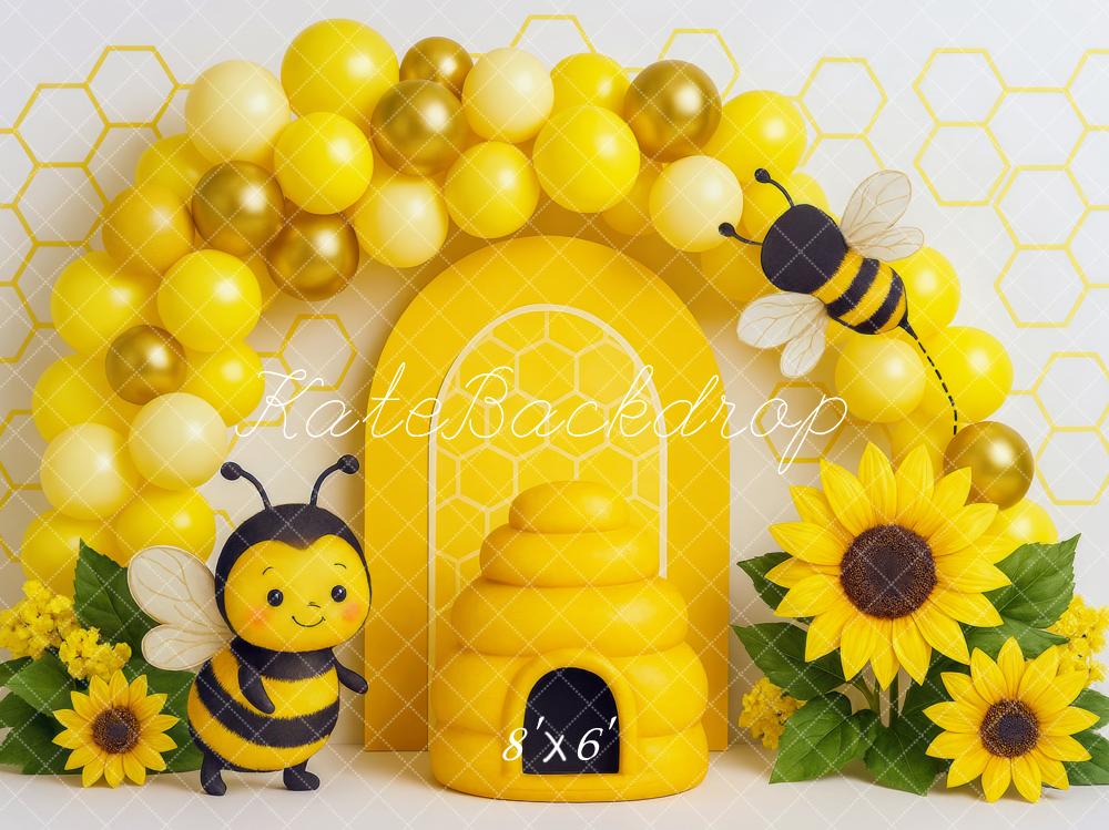 Lightning Deal Kate Bee Hive Sunflowers Balloons Cake Smash Backdrop Designed by Mini MakeBelieve