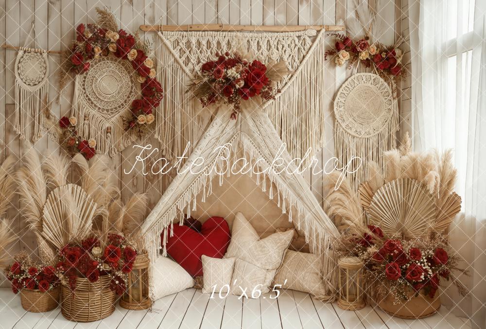 Kate Boho Macrame Tent Valentine Fleece Backdrop Designed by Emetselch