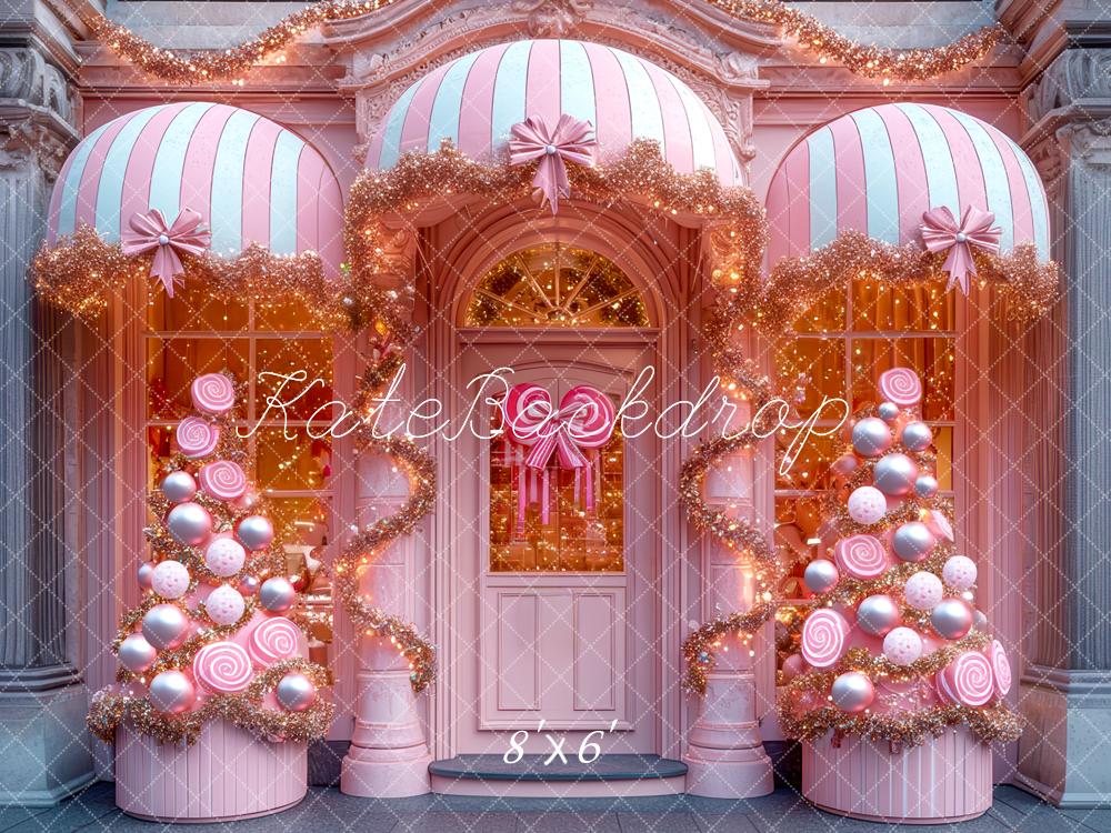 Kate Christmas Pink Shop Lollipop Trees Backdrop Designed by Mini MakeBelieve - Kate Backdrop AU
