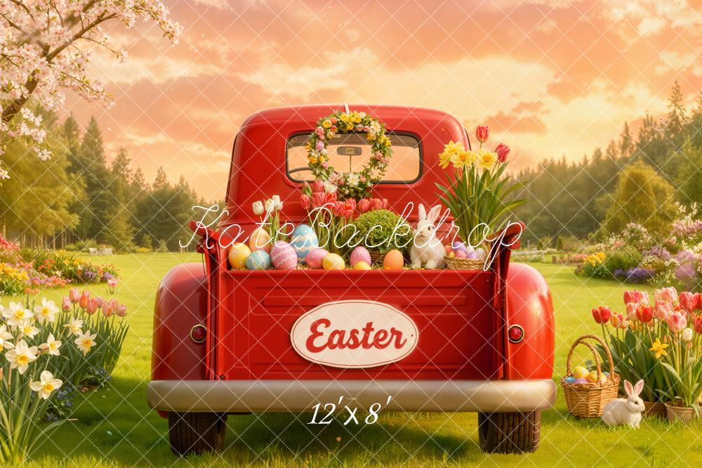 Kate Easter Truck Flowers Eggs Fleece Backdrop Designed by Chain