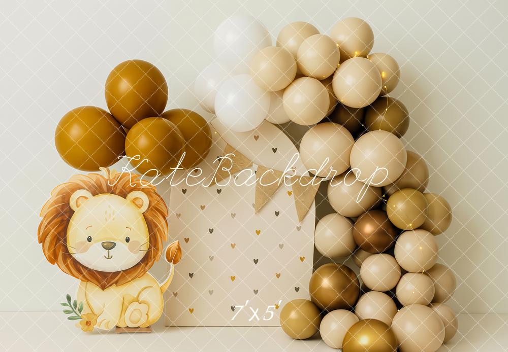 Kate Lion Balloons Neutral Cake Smash Backdrop Designed by Patty Roberts