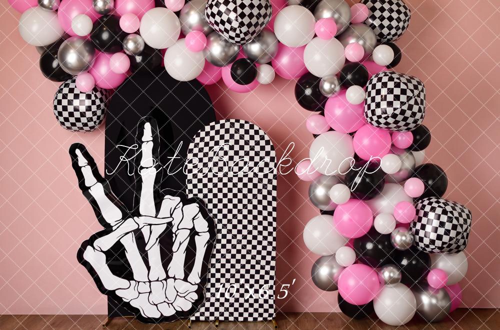 Kate Checkerboard Skeleton Hand Balloon Arch Backdrop Designed by Mandy Ringe - Kate Backdrop AU