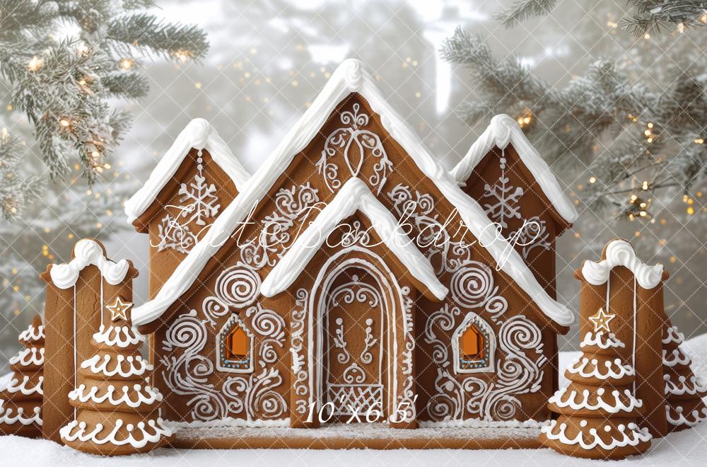 Kate Christmas Gingerbread House Snowy Backdrop Designed by Mini MakeBelieve - Kate Backdrop AU