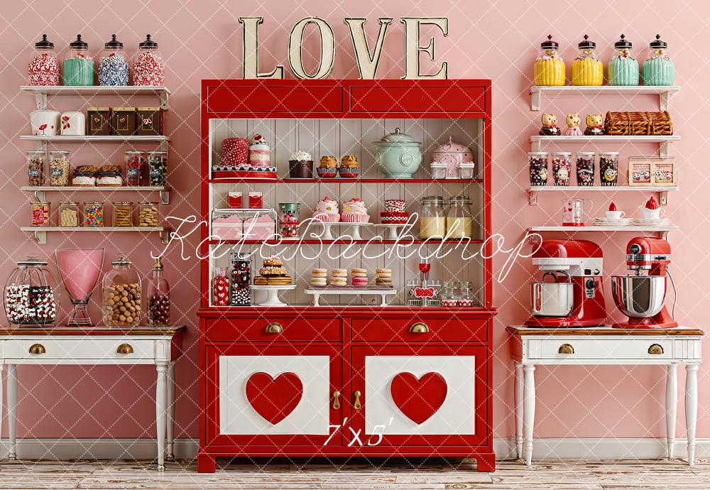 Kate Valentine Red Cabinet Sweets Kitchen Backdrop Designed by Emetselch