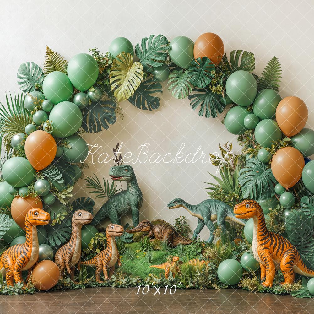 Kate Dinosaur Jungle Green Balloon Arch Backdrop Designed by Emetselch - Kate Backdrop AU