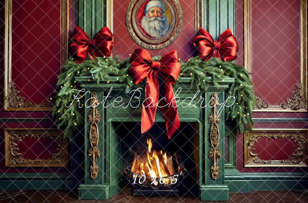 Kate Christmas Green Fireplace Backdrop Designed by Mandy Ringe
