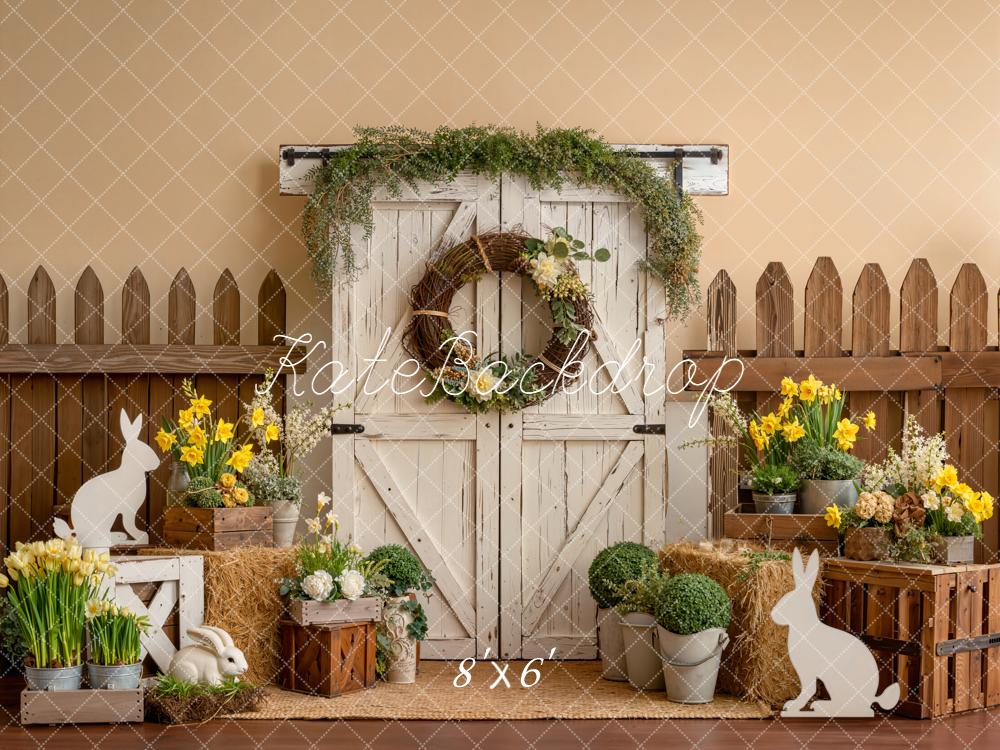 Kate Easter Bunny Flowers Barn Door Fleece Backdrop Designed by Emetselch