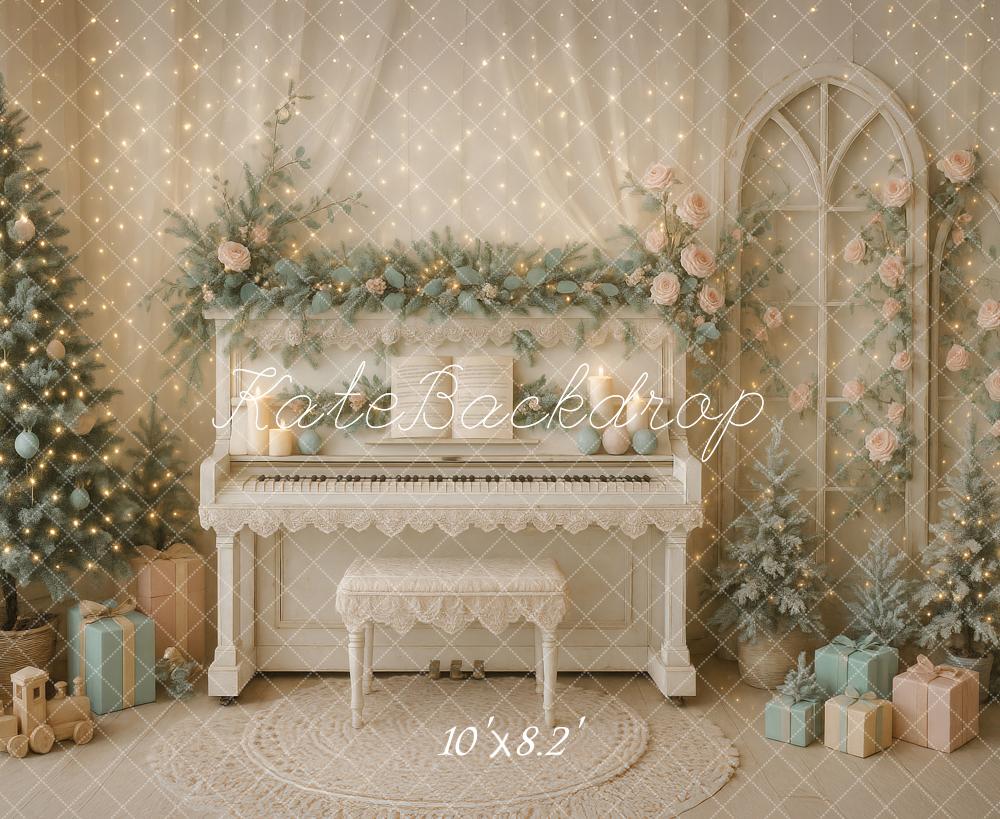 Kate Christmas Piano Flowers Backdrop Designed by Ashley Paul