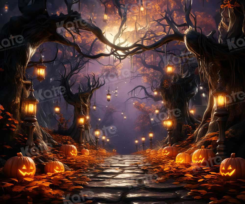 Kate Halloween Jack O Lantern Spooky Forest Backdrop Designed by Emetselch