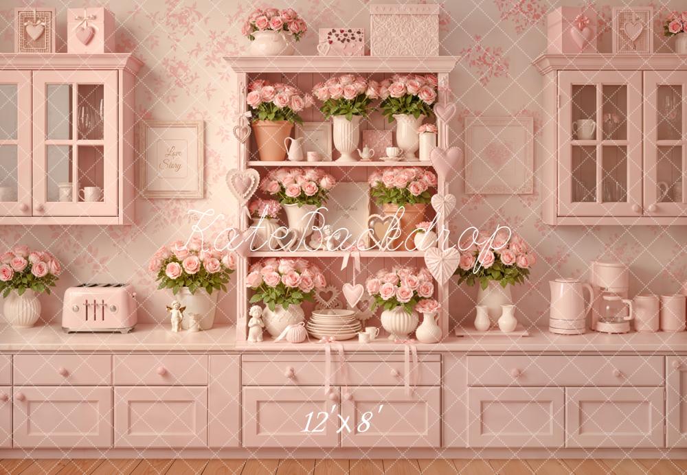 Kate Pink Kitchen Roses Cabinet Fleece Backdrop Designed by Emetselch