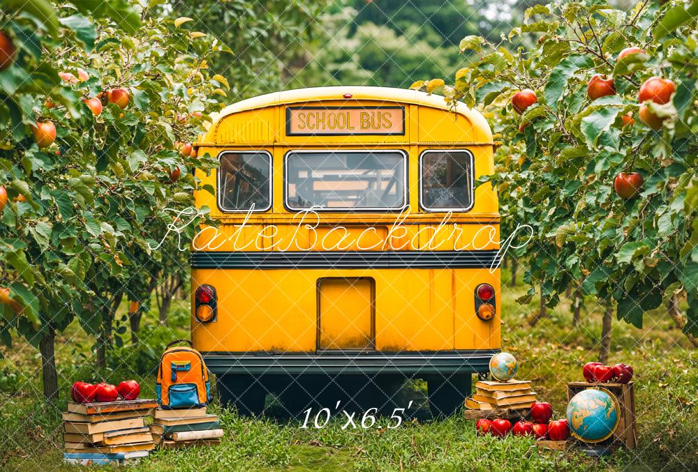 Kate Back To School Yellow Bus Fleece Backdrop Designed by Emetselch - Kate Backdrop AU