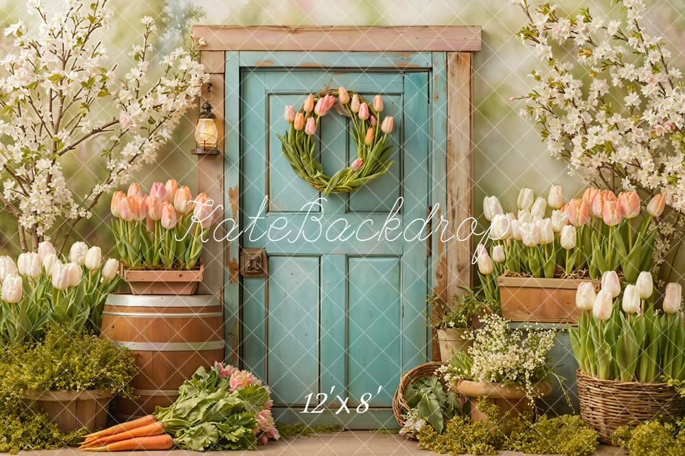 Kate Spring Tulips Blue Door Floral Backdrop Designed by Emetselch