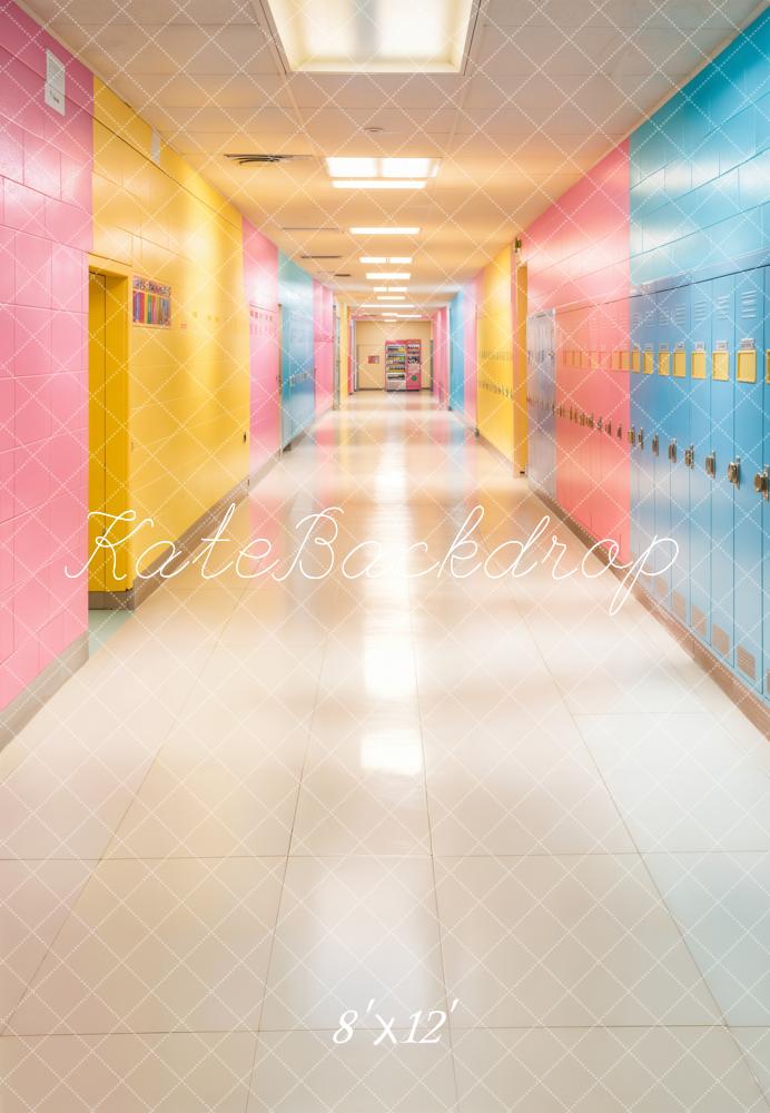 Kate Colourful School Hallway Lockers Fleece Backdrop Designed by Chain - Kate Backdrop AU