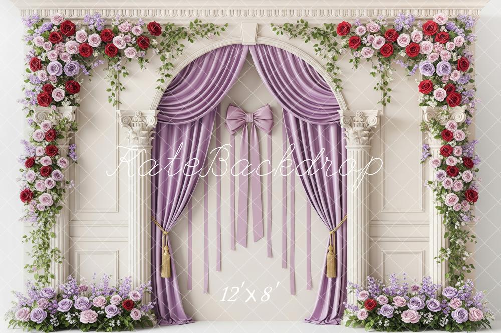 Kate Flower Arch Purple Drapes Backdrop Designed by Patty Roberts