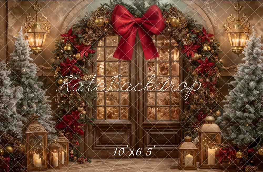 Kate Christmas Door Bow Fleece Backdrop Designed by Emetselch - Kate Backdrop AU