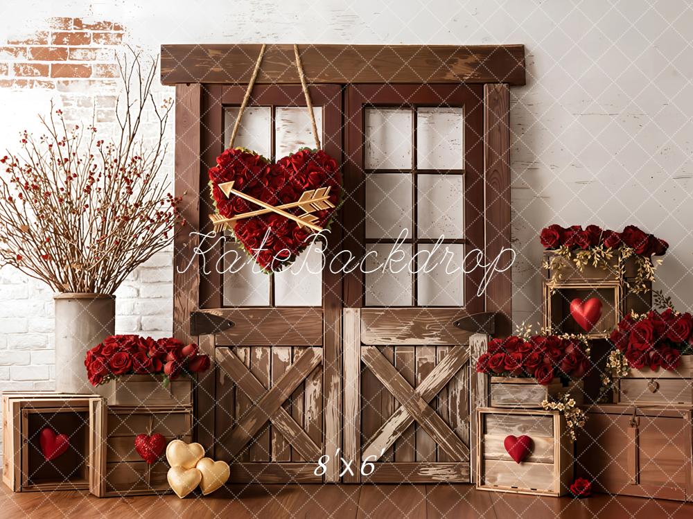 Kate Valentine Heart Wooden Crates Red Roses Backdrop Designed by Emetselch