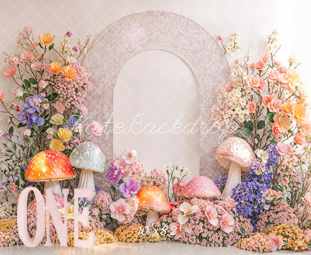 Kate 1st Birthday Mushrooms Backdrop Designed by Emetselch - Kate Backdrop AU