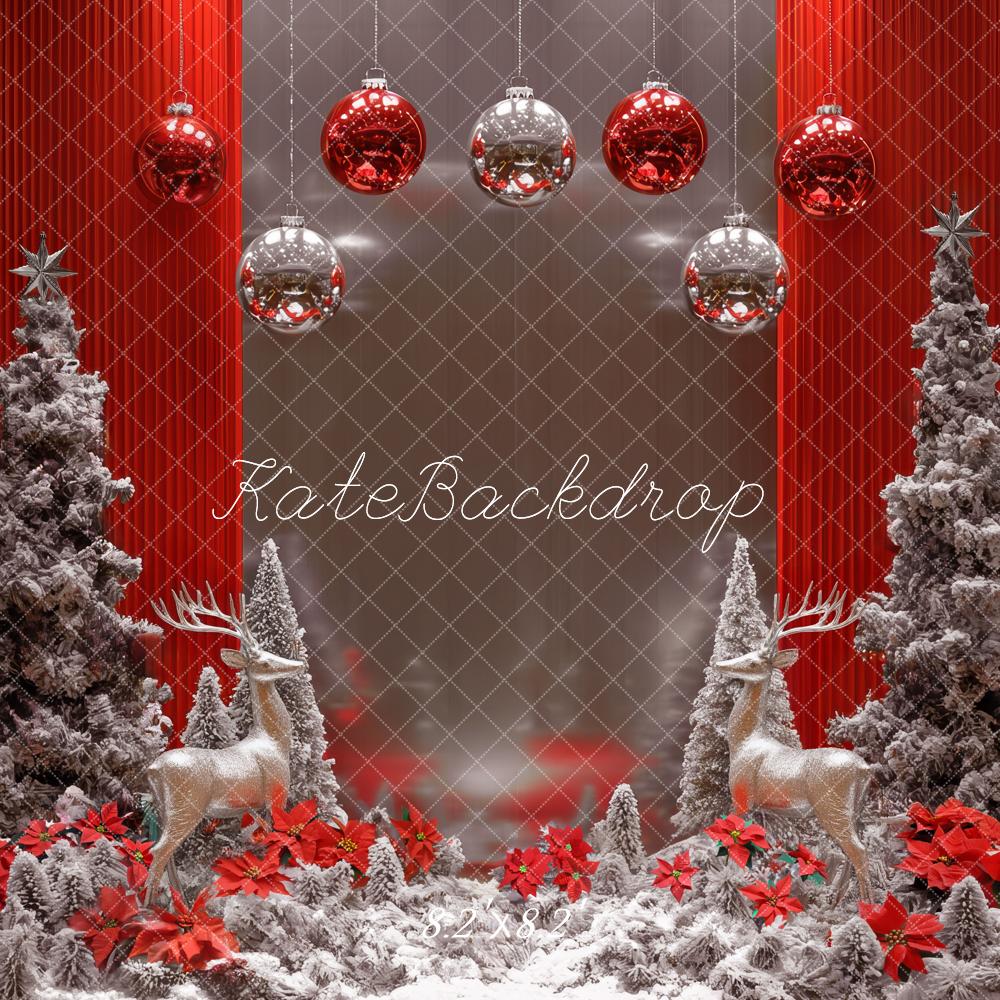 Kate Christmas Snowy Trees Red Reindeer Backdrop Designed by Mini MakeBelieve - Kate Backdrop AU