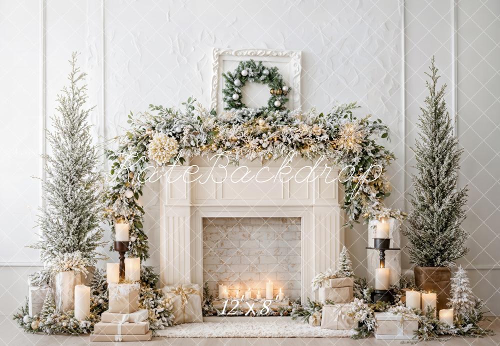 Kate Christmas Fireplace Candles Fleece Backdrop Designed by Emetselch - Kate Backdrop AU