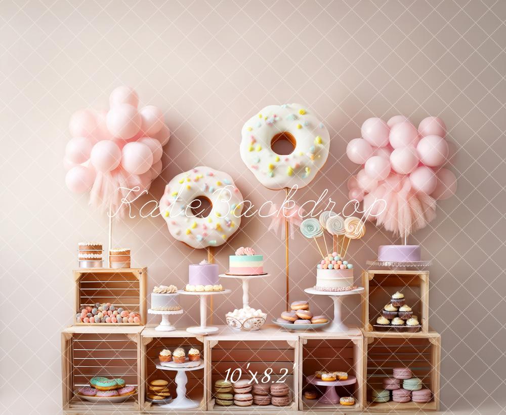 Kate Cake Smash Donuts Lollipops Balloons Pastel Backdrop Designed by Mandy Ringe