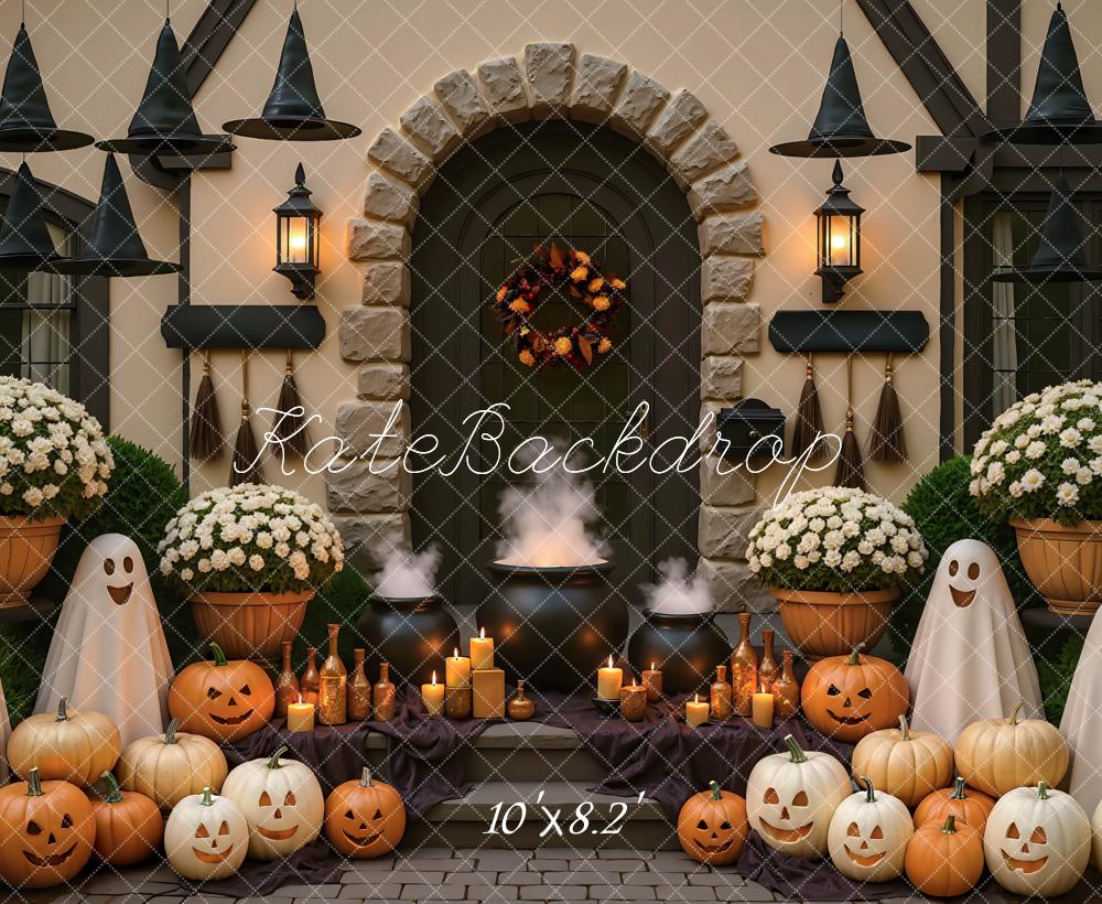 Kate Halloween Ghosts Pumpkins Witch Hats Backdrop Designed by Mini MakeBelieve