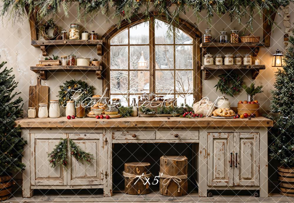 Kate Retro Christmas Kitchen Window Backdrop Designed by Emetselch
