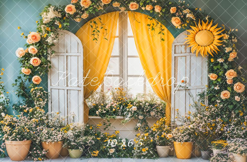 Kate Flower Arch Sun Window Yellow Curtains Backdrop Designed by Emetselch