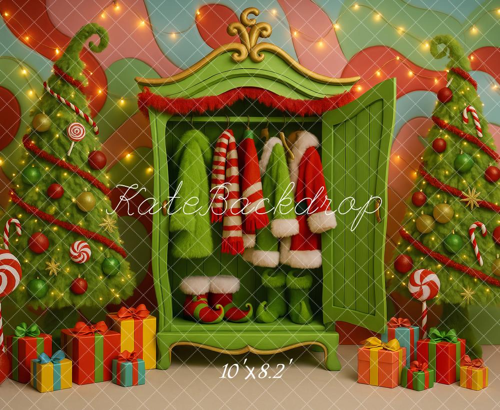 Kate Christmas Candy Trees Wardrobe Presents Backdrop Designed by Ashley Paul