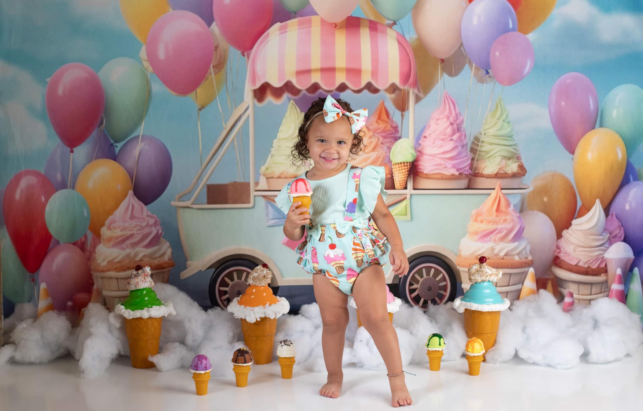 Kate Summer Sweet Ice Cream Backdrop Car Cake Smash Balloon Sky Designed by Chain Photography - Kate Backdrop AU