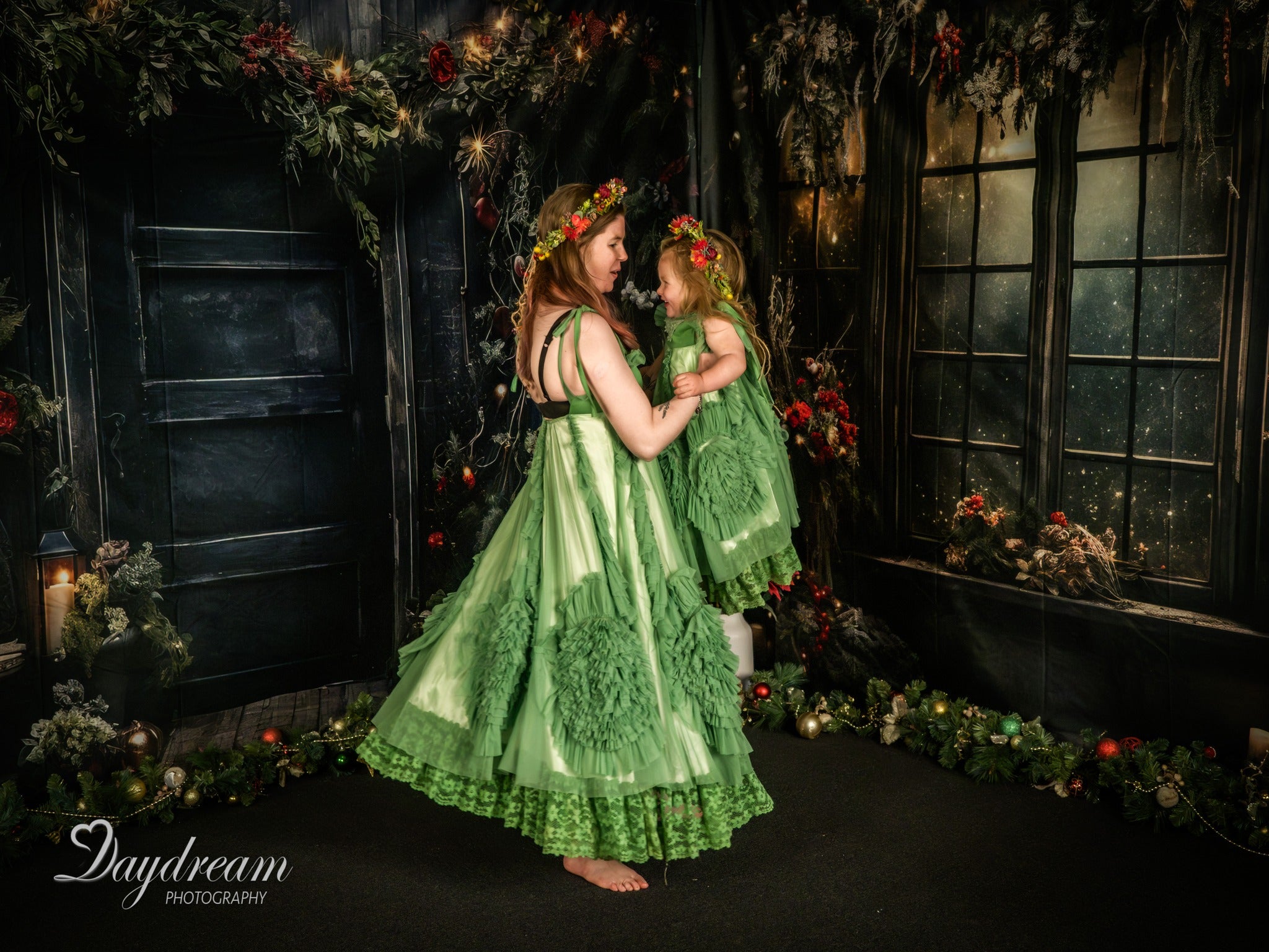Kate Christmas Holly Window Black Wall Backdrop Designed by Angela Miller - Kate Backdrop AU