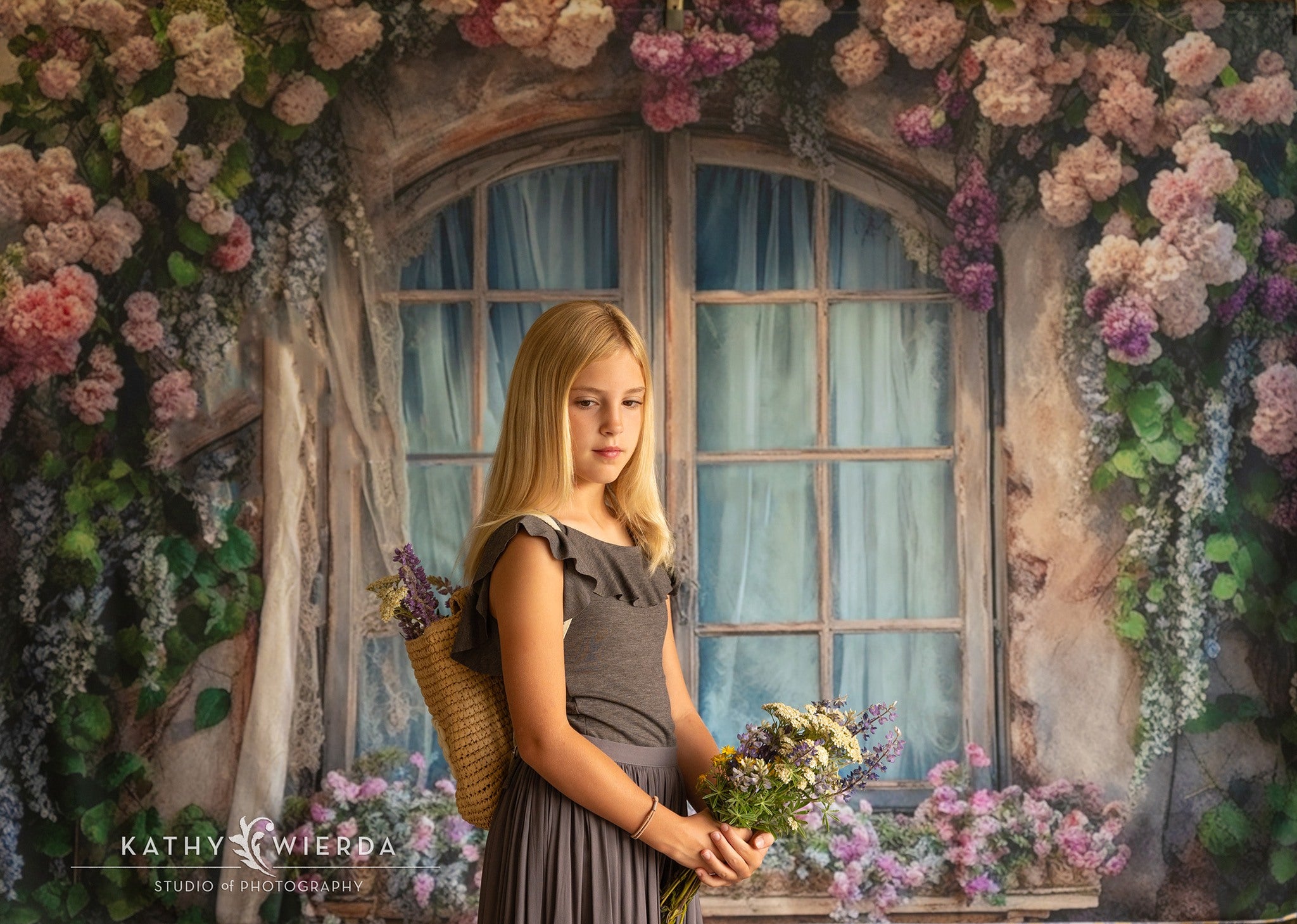 Kate Flower Spring Backdrop Window Blue Curtains for Photography - Kate Backdrop AU