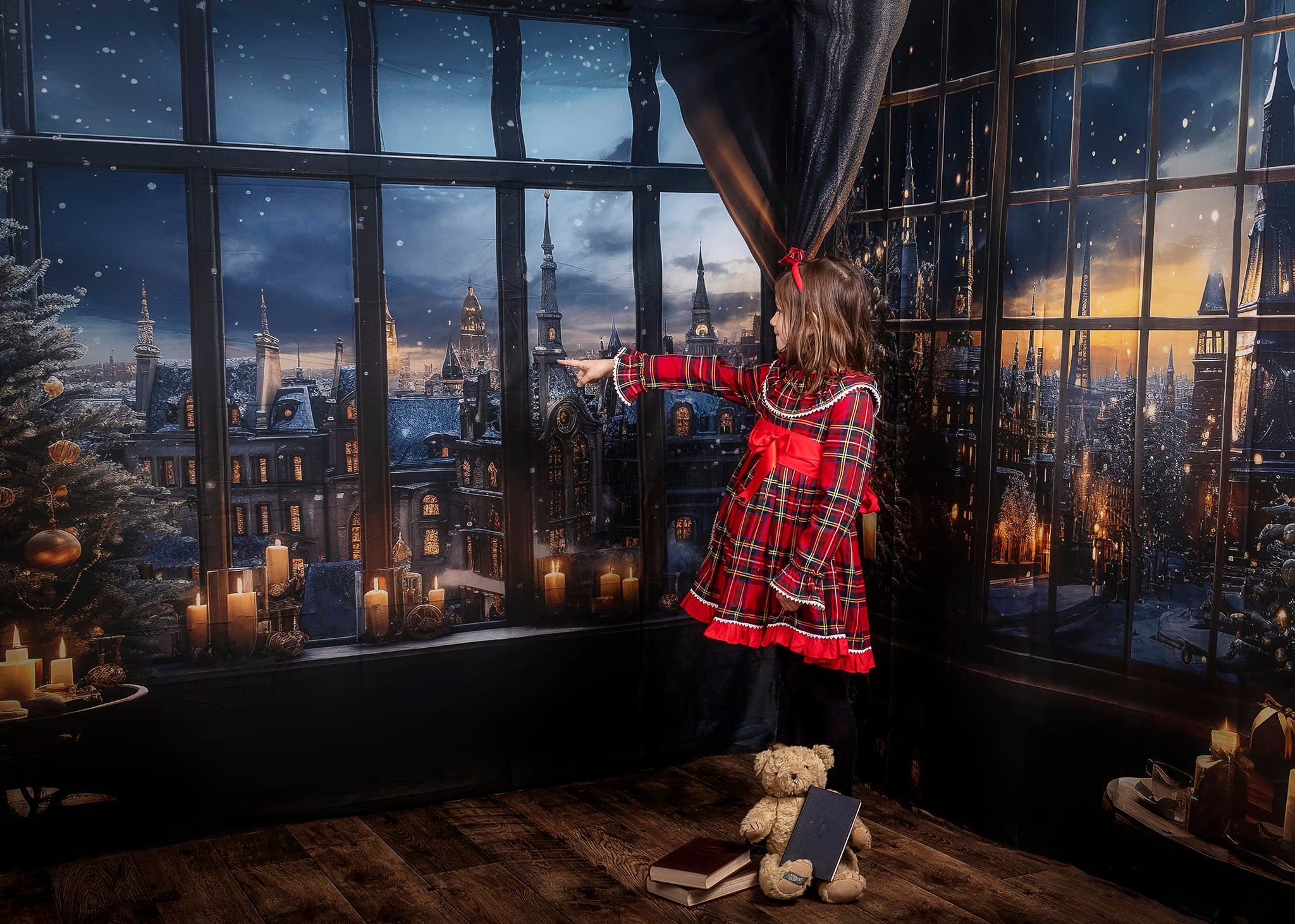 Kate Winter Snow Night Window Room Set(8ftx8ft&10ftx8ft&8ftx10ft) - Kate Backdrop AU