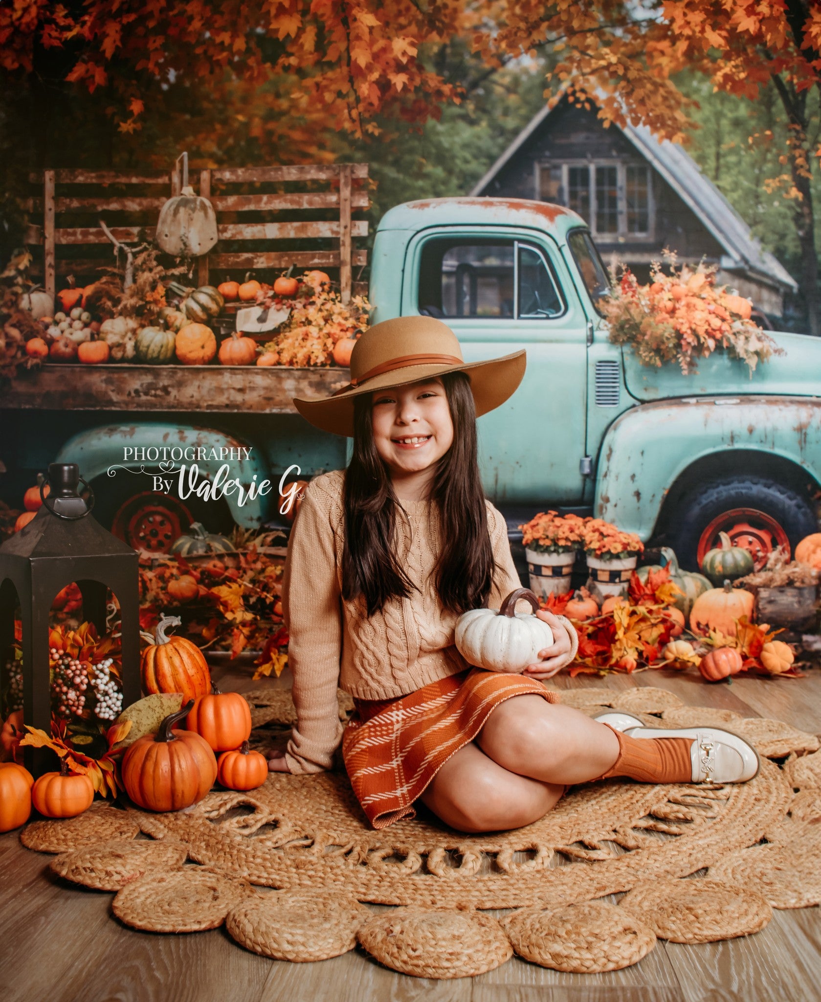 Kate Autumn Truck Backdrop Golden Leaves Old House Designed by Chain Photography - Kate Backdrop AU