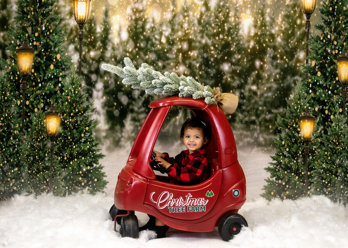 Kate Christmas Snow Forest Lights Backdrop for Photography - Kate Backdrop AU
